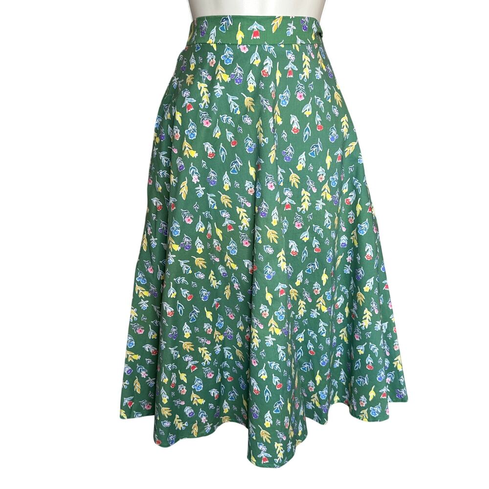 Tulip B Unique Vintage Green Floral A-line Swing Skirt XL NWT